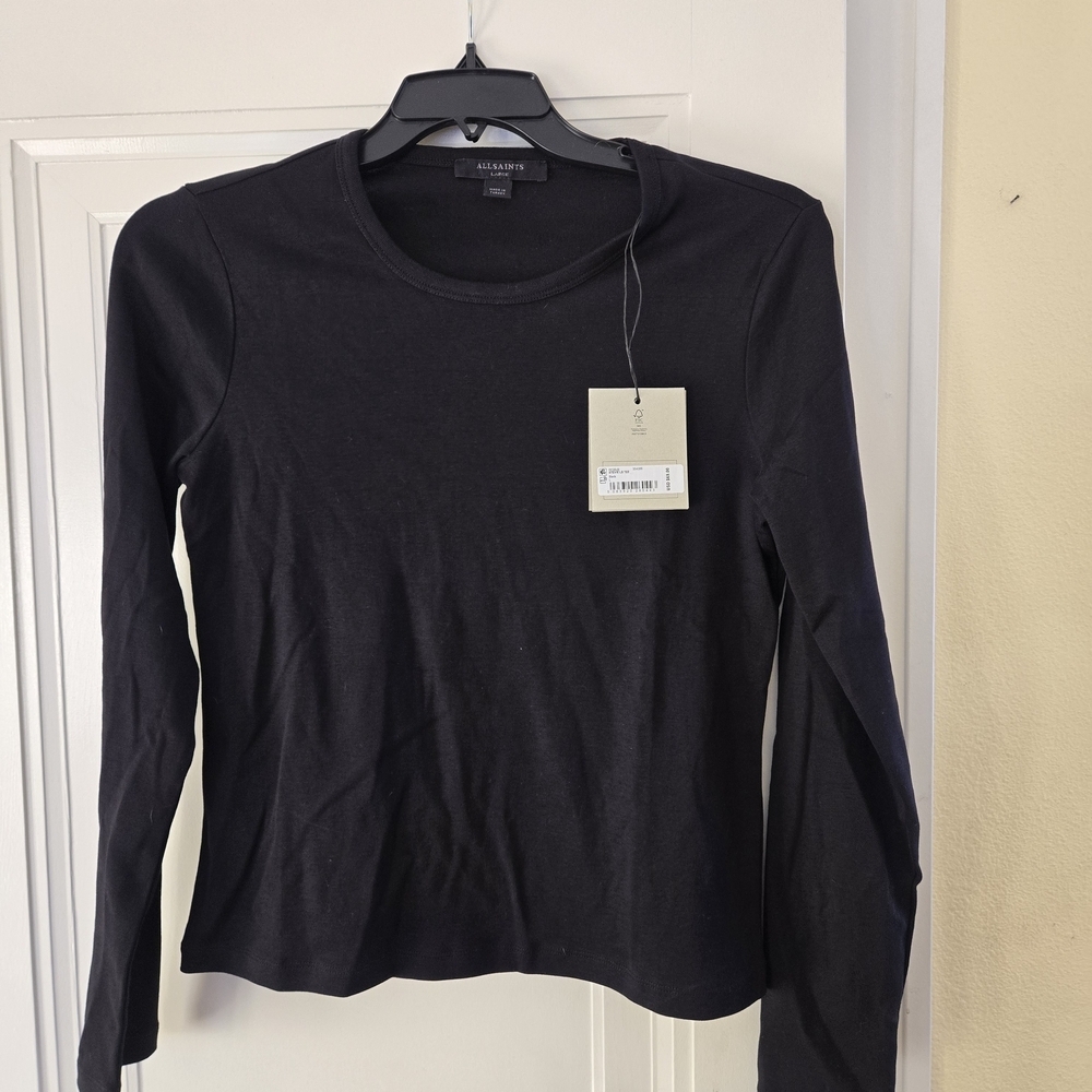 Black All Saints Stevie Long Sleeve Tee Size L 3 of 3 - Picture 5 of 11